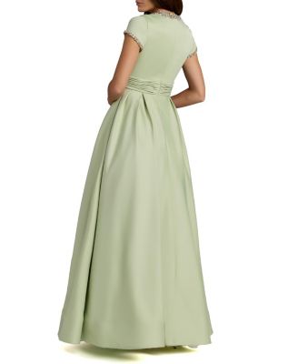  Embellished Satin Cap Sleeve Ball Gown