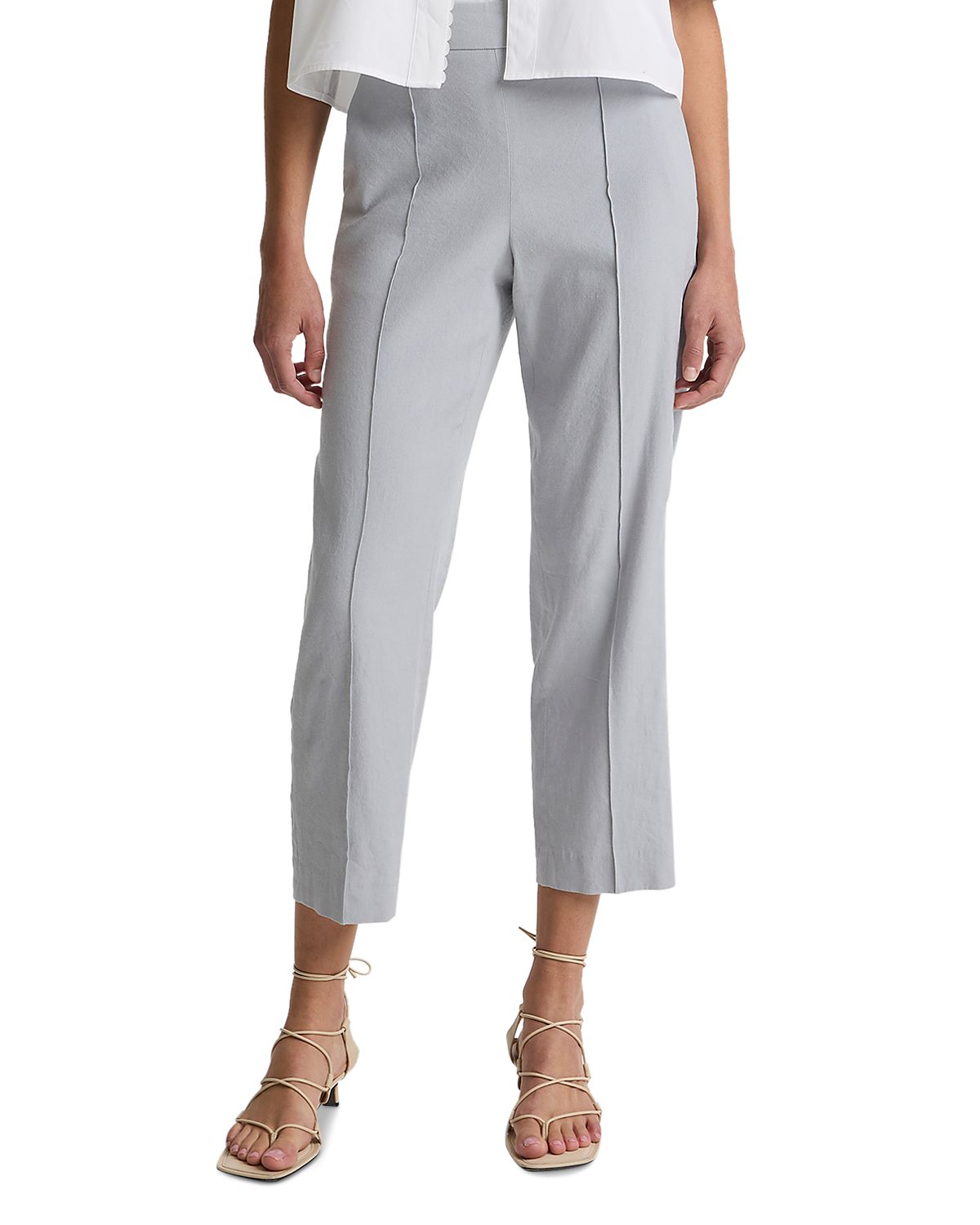 Vince Linen Blend Mid Rise Tapered Pull On Pants