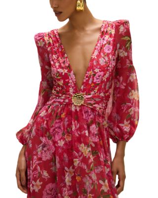 Peony Print Plunge Maxi Dress Swim Cover-Up