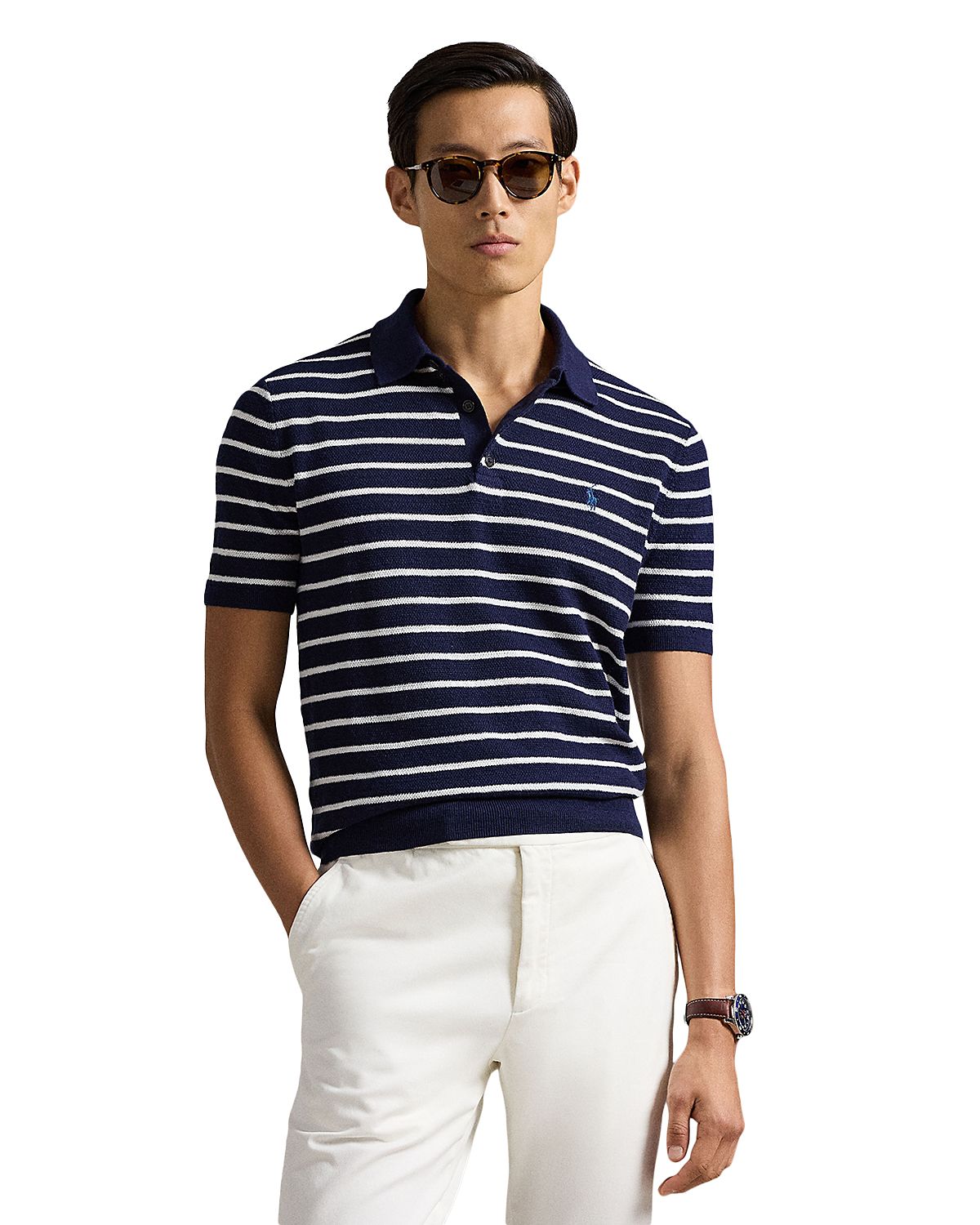 Polo Ralph Lauren Striped Cotton Linen Polo Collar Sweater