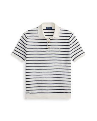 Striped Cotton Linen Polo Collar Sweater