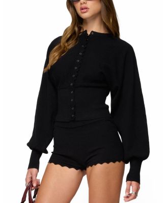 Maizy Puff Sleeve Scalloped Knit Cardigan