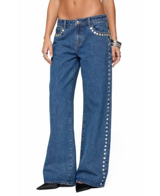 Iridescent Button Low Rise Baggy Jeans