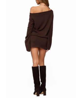 Off Shoulder Sequin Knit Mini Dress