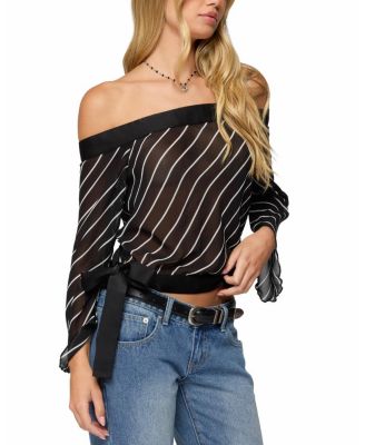 Diagonal Striped Off Shoulder Chiffon Top