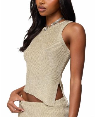 Goldy Asymmetric Metallic Knit Top
