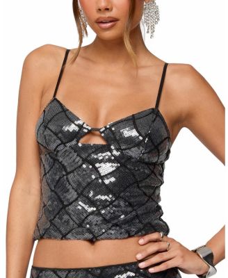 Stajie Diamond Sequin Cut Out Top
