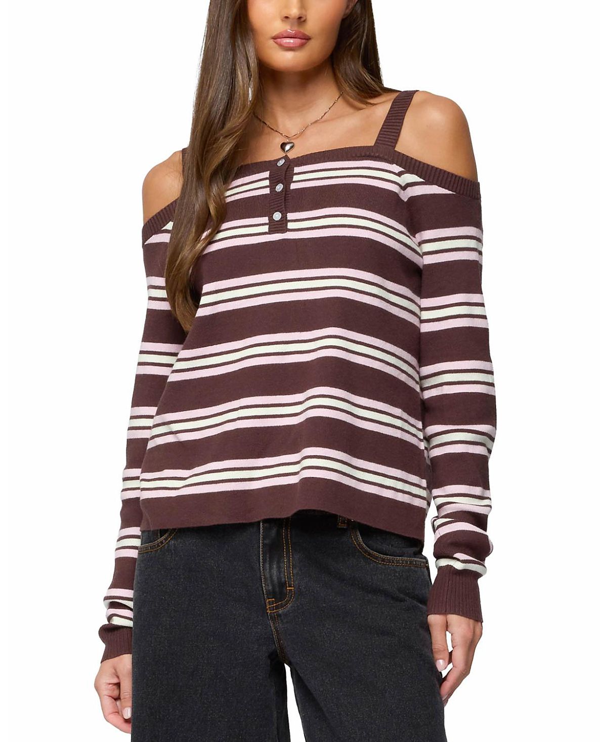 Edikted Shyla Off Shoulder Striped Knit Top