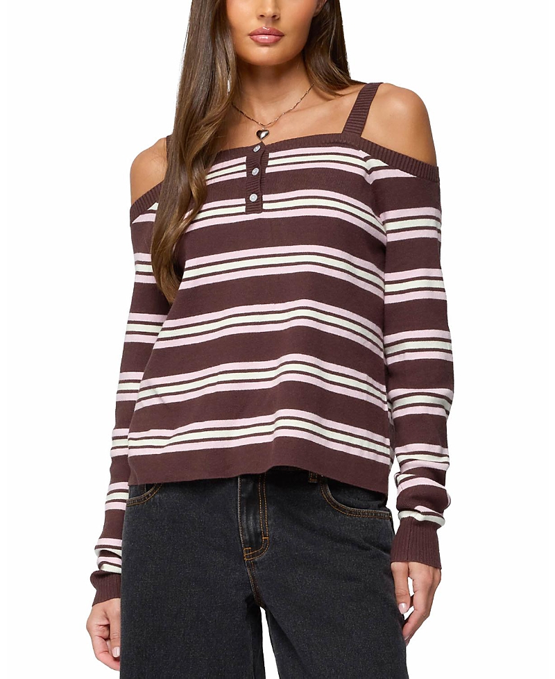 Edikted Shyla Off Shoulder Striped Knit Top