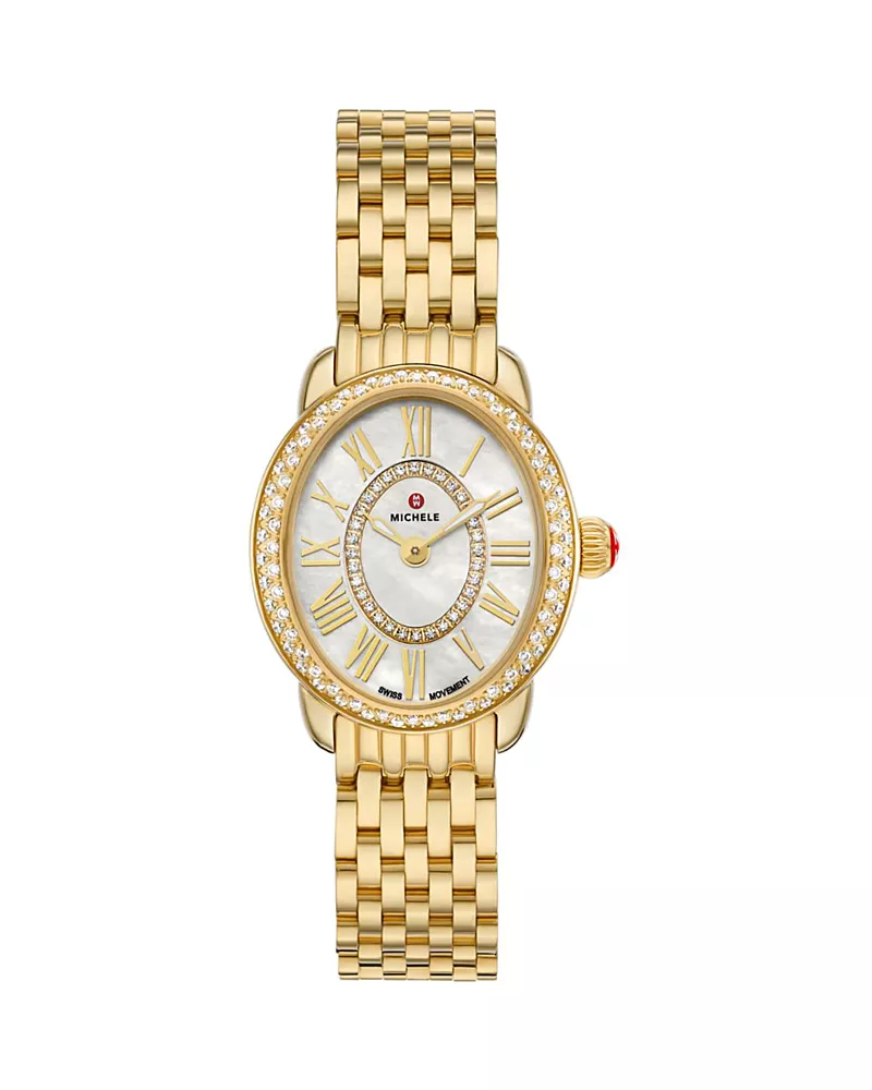 Michele Serein Oval Diamond 18K Gold-Plated Watch, 24mm x 27mm