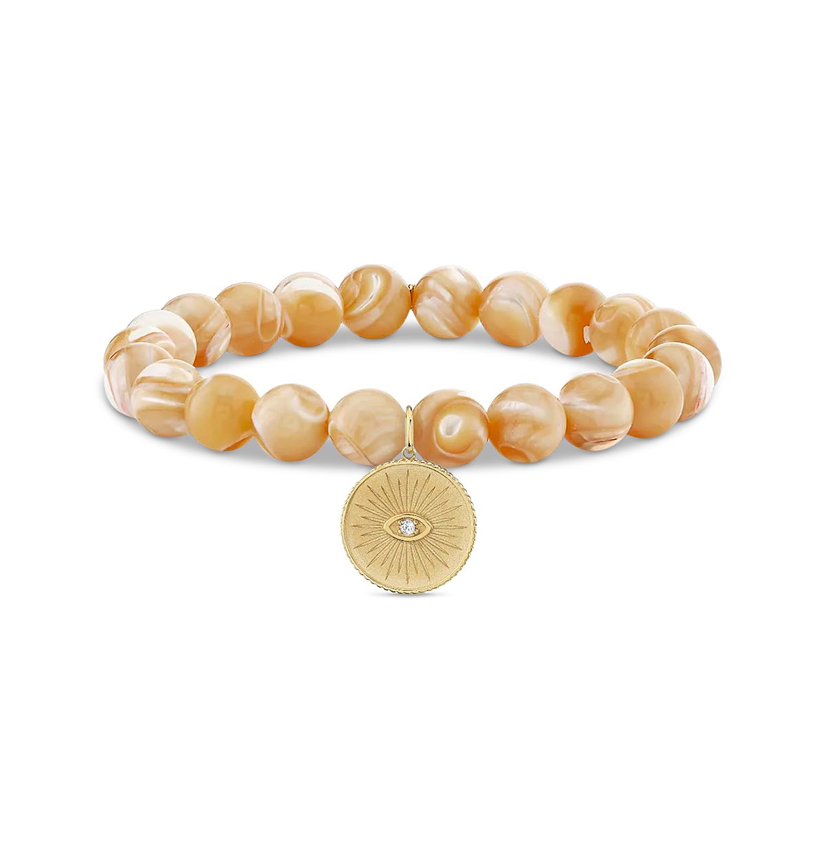 Sydney Evan 14K Yellow Gold The Solara Mother of Pearl & Diamond Coin Charm Bead Bracelet