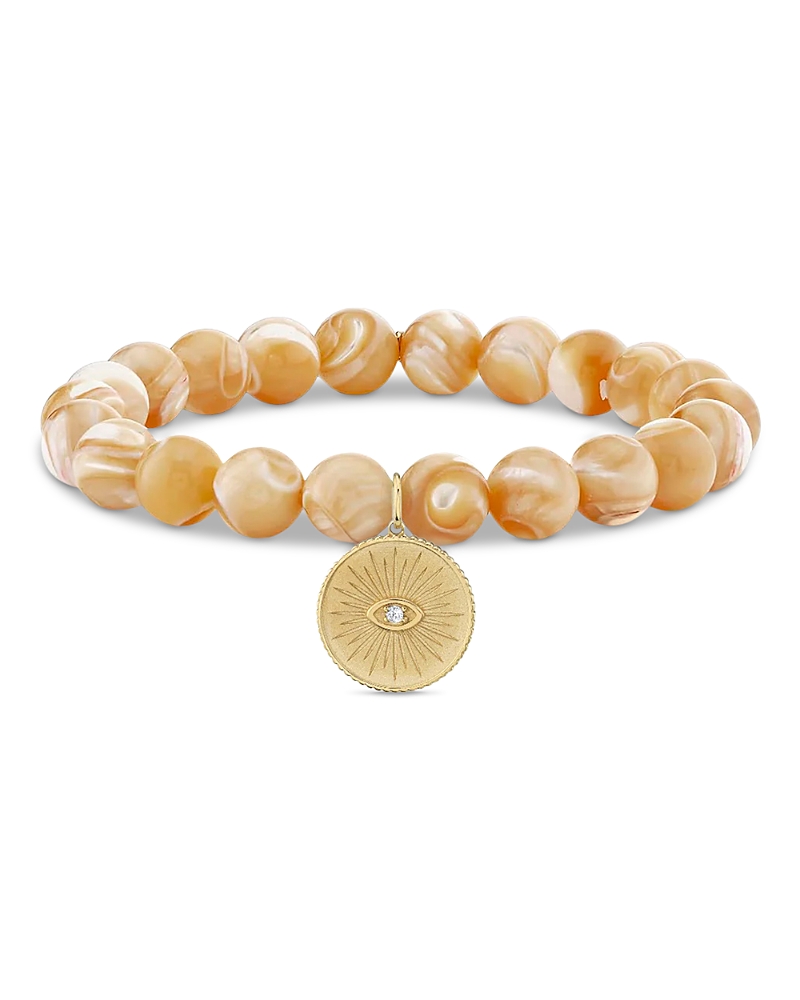 Sydney Evan 14K Yellow Gold The Solara Mother of Pearl & Diamond Coin Charm Bead Bracelet