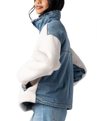 Denim Sherpa Mixed Media Pullover Jacket