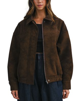 Oversized Faux Suede Bomber Jacket