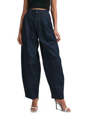 Pleated Denim Barrel Leg Pants