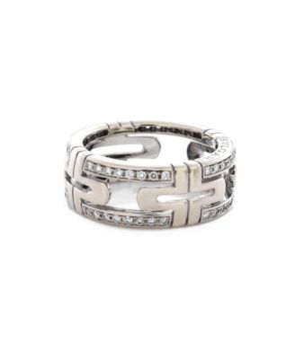  8mm Parentesi Band Ring 18K White Gold and Diamonds