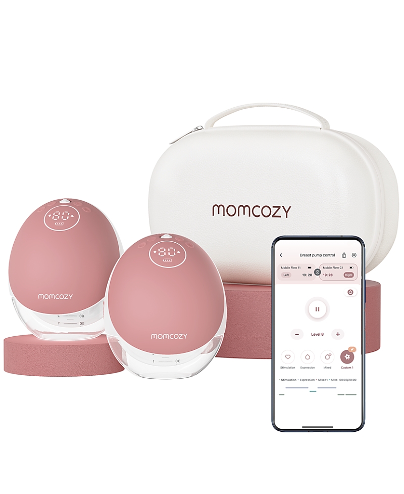 Momcozy M9 Breast Pump Hands Free Mobile Flow, App Discreet Wearable Breast Pump, 2 Pack, Cozy Red