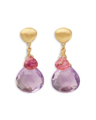 18K Yellow Gold Paradise Amethyst & Pink Tourmaline Chain Drop Earrings