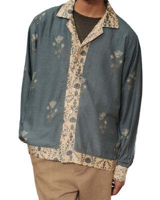 Silk Mixed Print Camp Collar Shirt