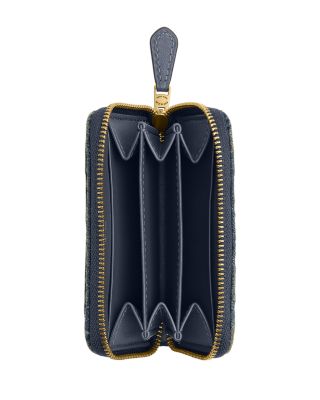 Essential Small Zip Around Card Case In Cotton Denim With Quilting