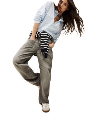 Yima Drawstring Wide Leg Jeans in Grey