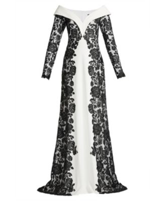  Melara Off-Shoulder Embroidered Crepe Gown