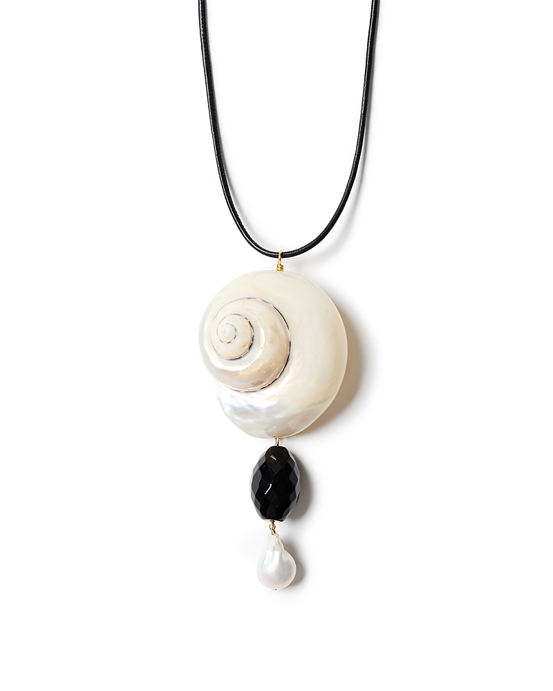 Chan Luu Magpie Shell & Gemstone Leather Pendant Necklace, 42