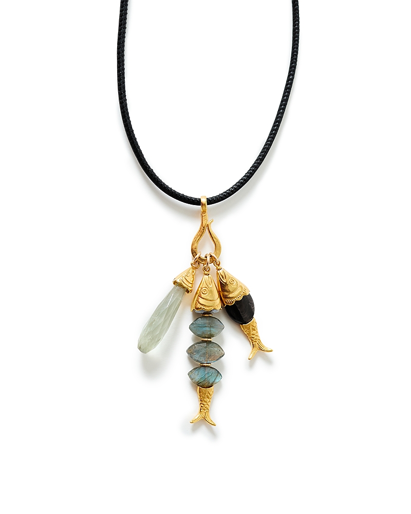 Chan Luu Gemstone Fish Leather Pendant Necklace, 15