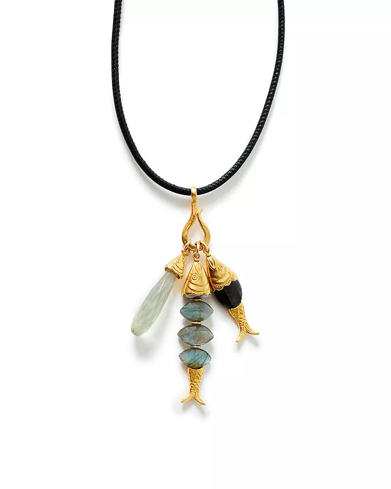 Chan Luu Gemstone Fish Leather Pendant Necklace, 15