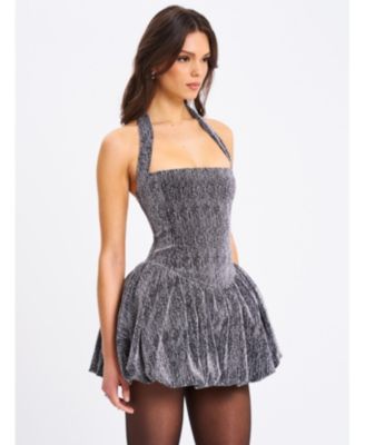  Naomie Crystal Embellished Bubble Hem Halter Mini Dress