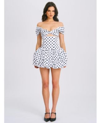  Umika Off Shoulder Polka Dots Bubble Hem Mini Dress