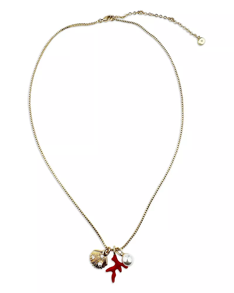 Aqua Pave & Imitation Pearl Sea Charm Pendant Necklace, 17-20 - Exclusive