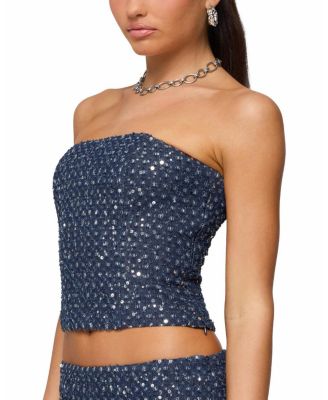 Sora Sequin Distressed Denim Corset