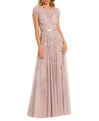  Petite Pink Floral Embellished Cap Sleeve Gown