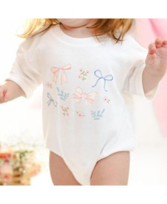 Girls' Floral & Bow Watercolor Short Sleeve Romper - Baby