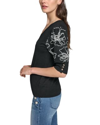 Floral Short Sleeve Sweater 