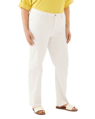 Plus Size Raw Hem Straight Jeans in Off White