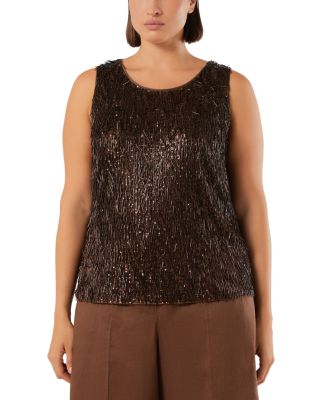 Mrncelebre Cocoa Sequin Embroidered Tulle Top