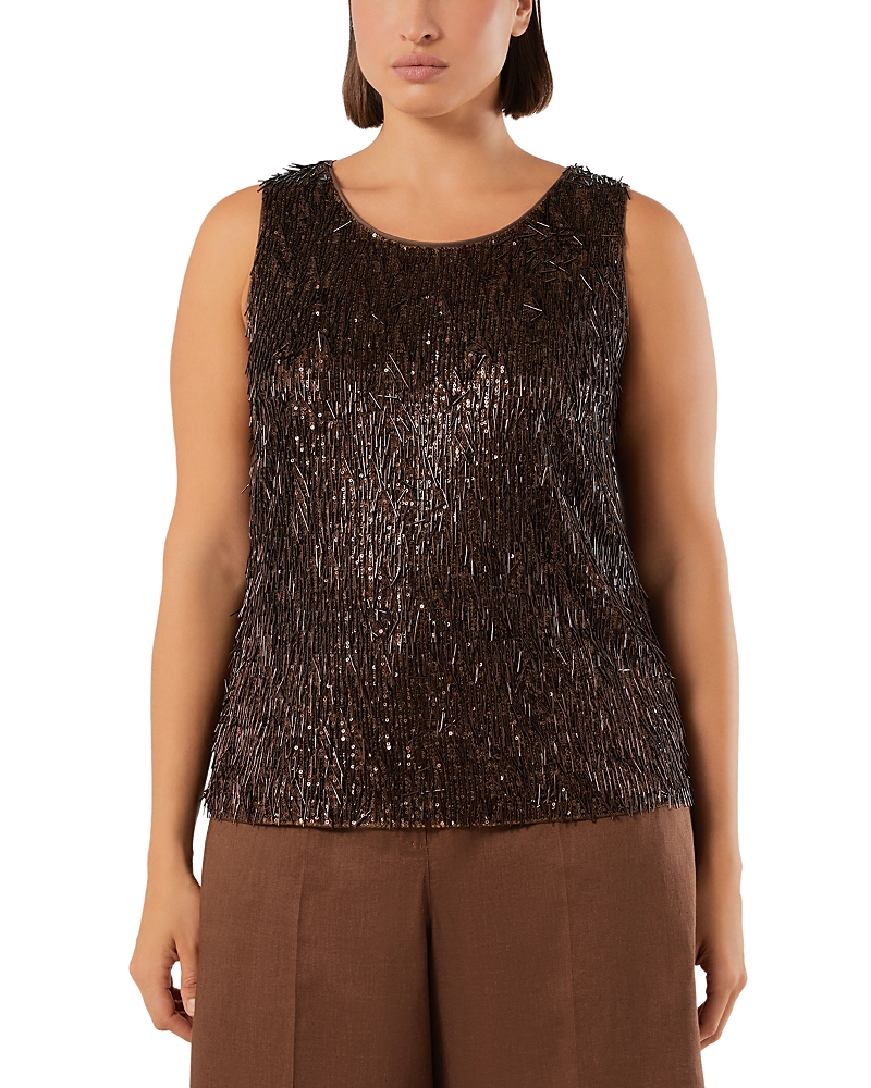 Marina Rinaldi Mrncelebre Cocoa Sequin Embroidered Tulle Top