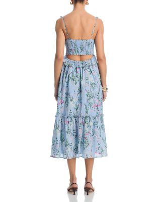 Flower Bouquet Ruffle V Neck Midi Dress - Exclusive