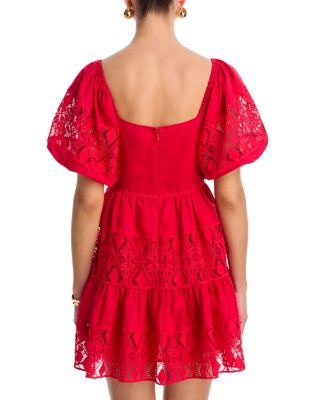 Lace Inset Puff Sleeve Mini Dress - Exclusive