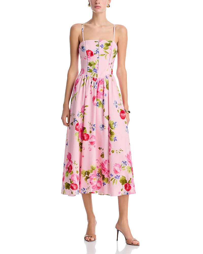 Aqua Floral Drop Waist Midi Dress - Exclusive
