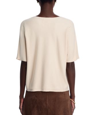 Short Sleeve V Neck Flower Embellishment Sweater