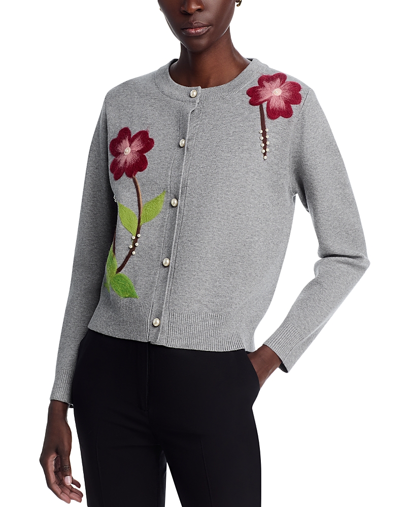 Sioni Double Knits Flower Embroidery Boyfriend Cardigan Sweater