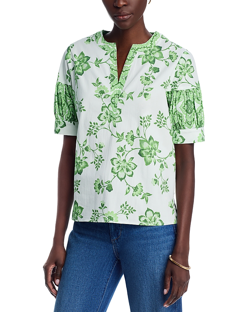 T Tahari Split Neck Printed Blouse