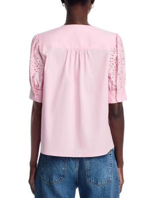 Embroidered Eyelet Button Down Blouse