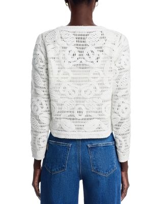 Novelty Crochet Button Front Crewneck Cardigan