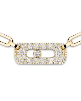 14K Gold Move Link Diamond Gourmette Necklace, 17.71"