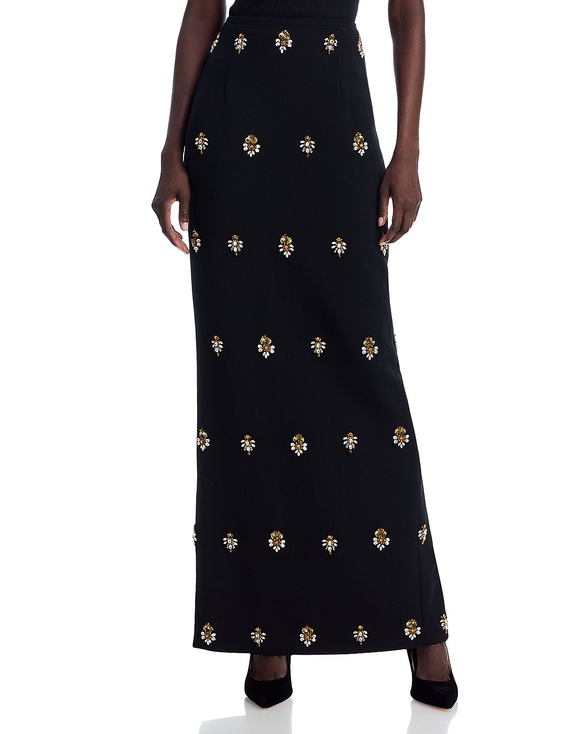 Sergio Hudson Embroidered Embellished Wool Skirt