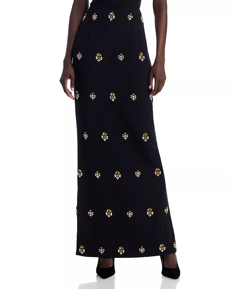 Sergio Hudson Embroidered Embellished Wool Skirt